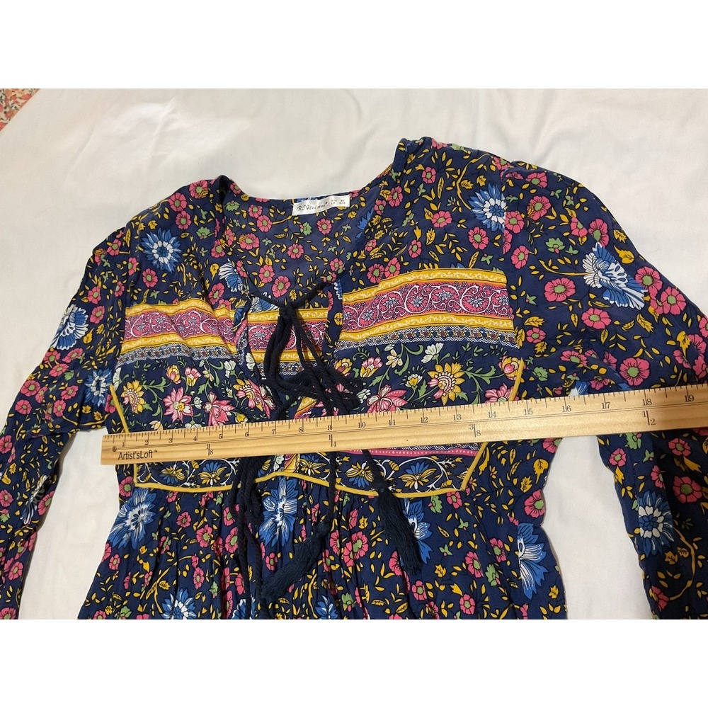 Floral Boho  Dress Womens XS Long Sleeve Midi Maxi Cottagecore Tassels - Picture 10 of 13